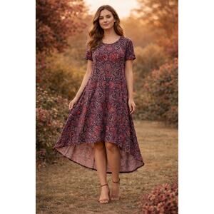 LuLaRoe Carly Dress US S Paisley Bohemian High-Low Swing Midi Pocket